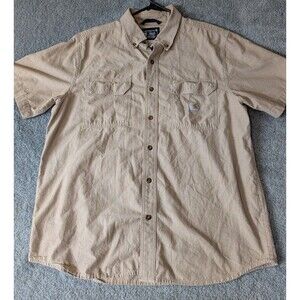 Carhartt Mens Loose Fit  Button Down Shirt Size L Tan Casual Dress